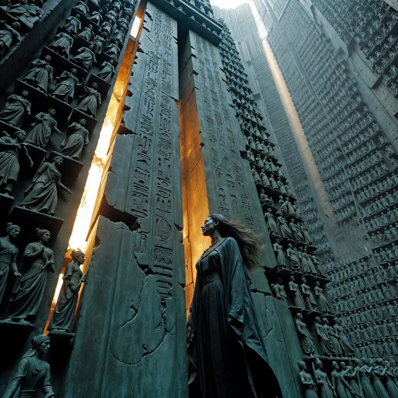 illustrations-fantasy-royalty · Beautiful Ruler Standing Before Monumental Bronze Doors Engraved