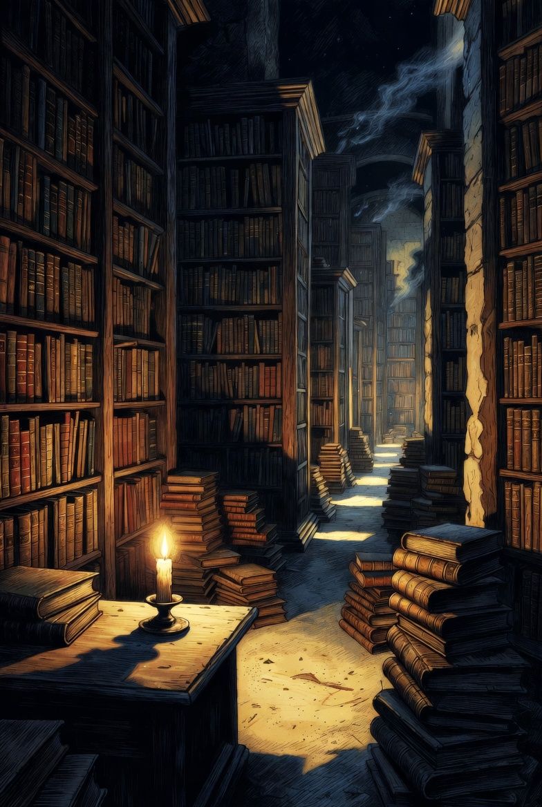 illustrations-fantasy · ancient · library · filled