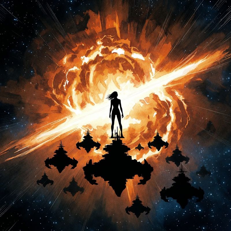 illustrations-scifi-mecha · Lone Heroine Standing Against An Expanding Supernova With