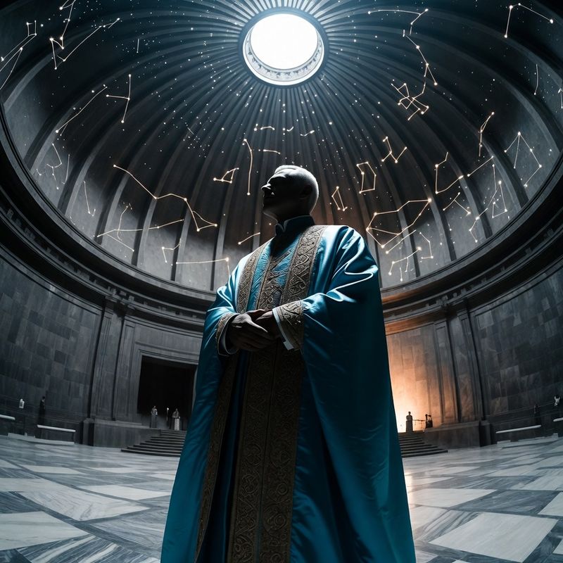 illustrations-fantasy-royalty · Royal Advisor In Magnificent Blue Silk Standing Beneath