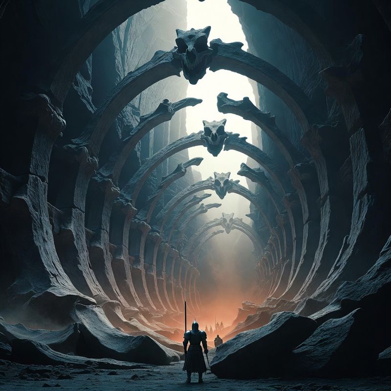 illustrations-landscape · Ancient Dragon Sanctuary Beneath Volcanic Mountains Colossal Fossilized