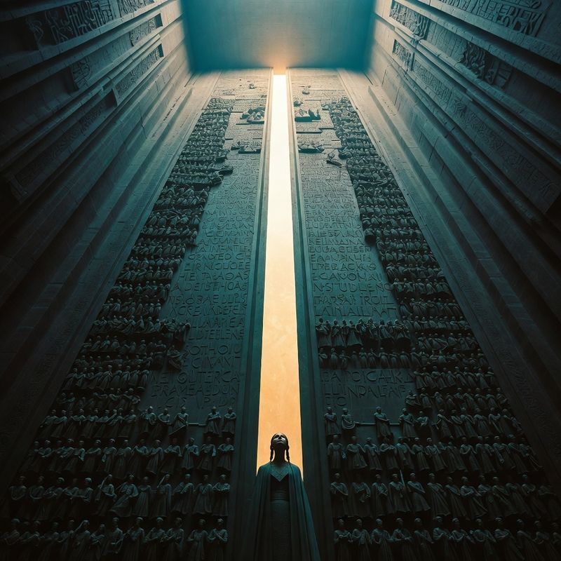 illustrations-fantasy-royalty · Beautiful Ruler Standing Before Monumental Bronze Doors Engraved