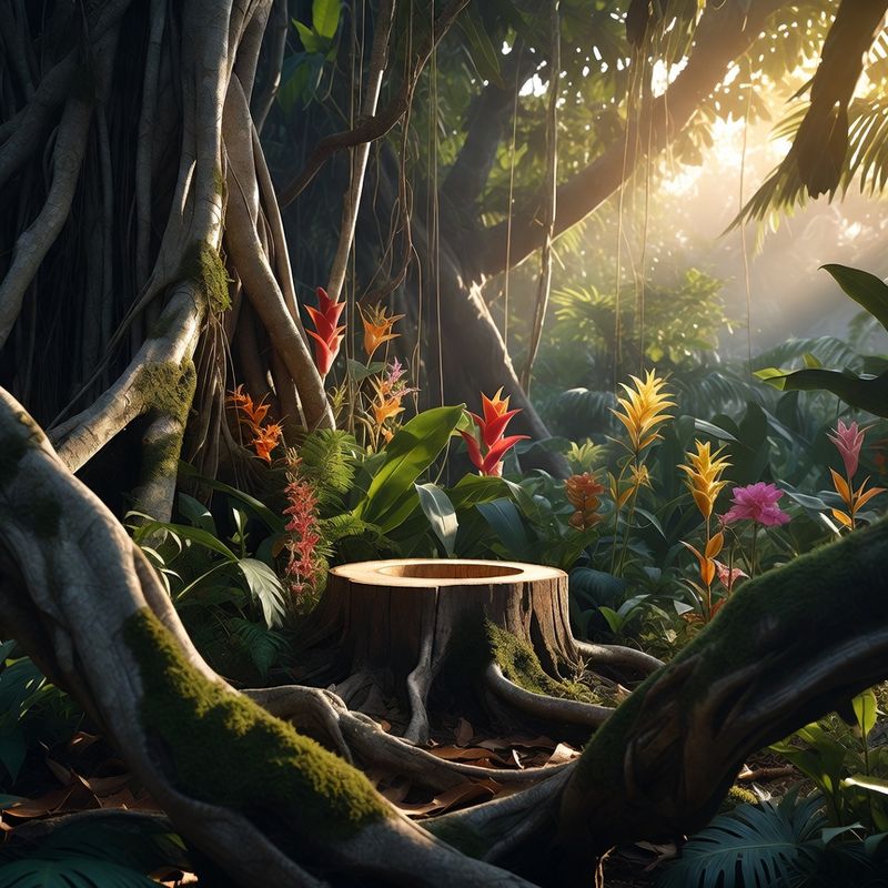 illustrations-landscape · Enchanted Jungle With Ancient Banyan Roots Wrapping Through