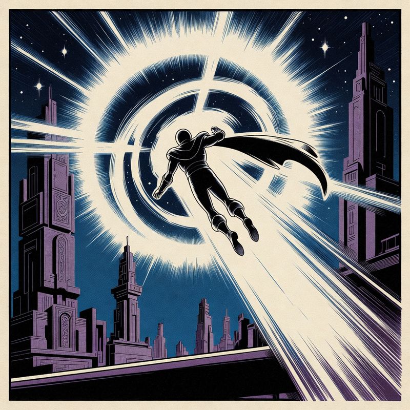 illustrations-scifi-mecha · Cosmic Guardian Flying Through Radiant Energy Rings Above