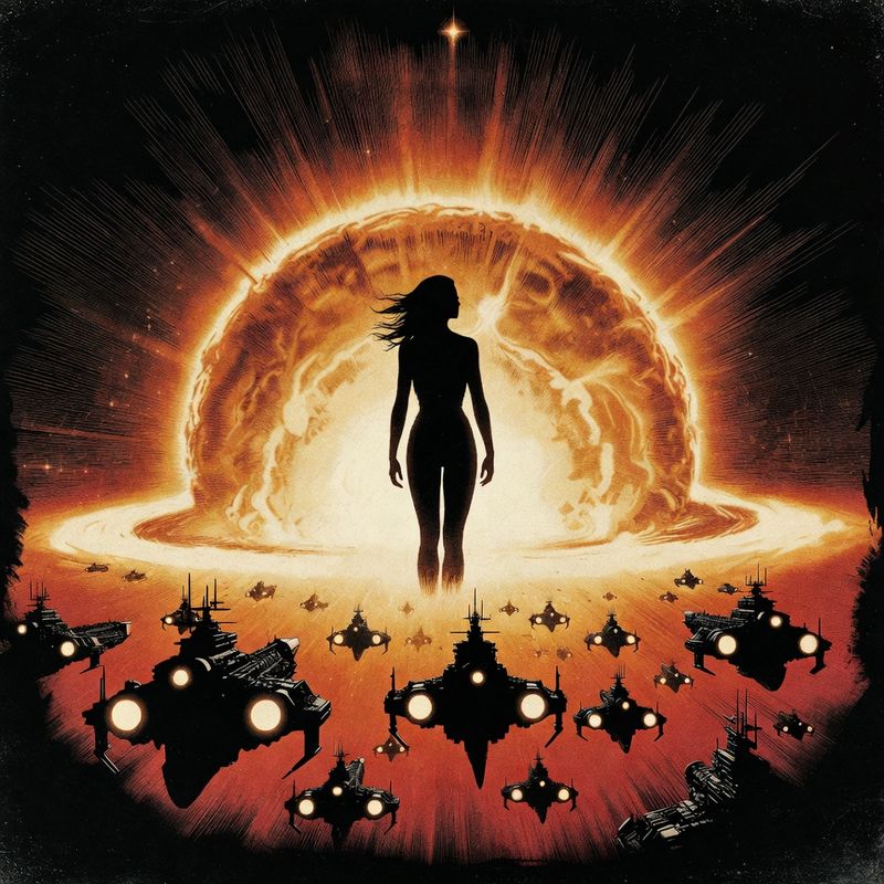 illustrations-scifi-mecha · Lone Heroine Standing Against An Expanding Supernova With
