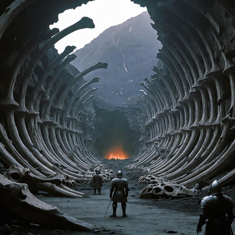 illustrations-landscape · Ancient Dragon Sanctuary Beneath Volcanic Mountains Colossal Fossilized