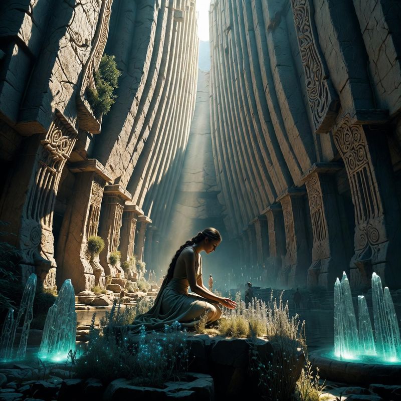 illustrations-fantasy-royalty · Graceful Healer Kneeling Inside An Ancient Sanctuary Filled