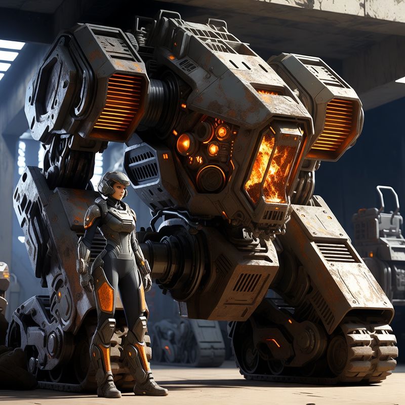 illustrations-scifi-mecha · Female Mech Pilot Standing Before A Colossal Combat
