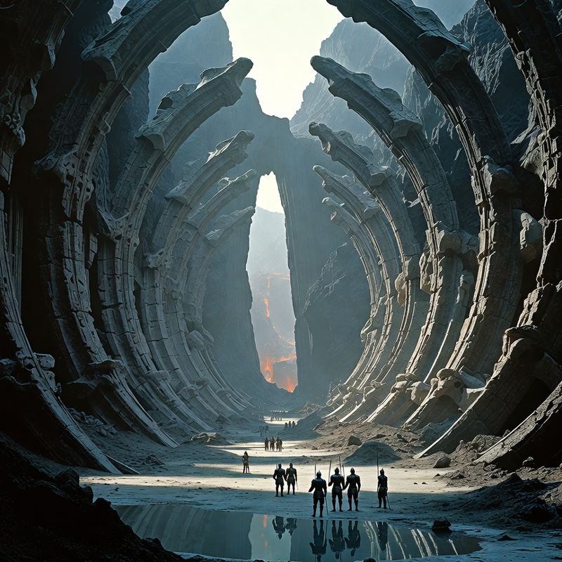 illustrations-landscape · Ancient Dragon Sanctuary Beneath Volcanic Mountains Colossal Fossilized