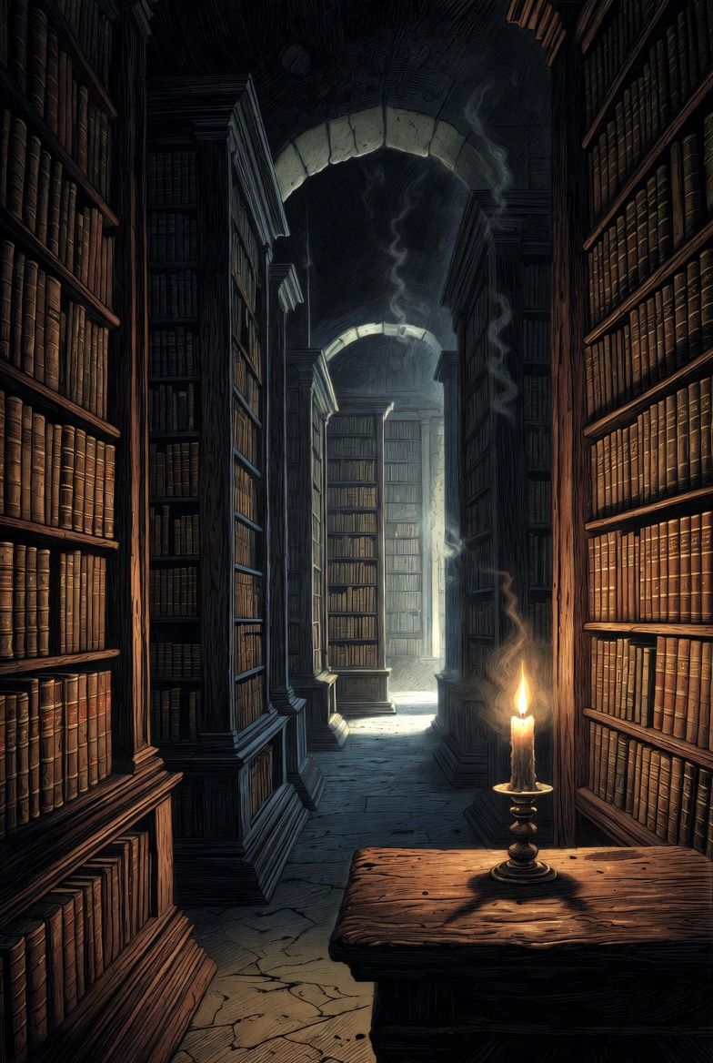 illustrations-fantasy · ancient · library · filled