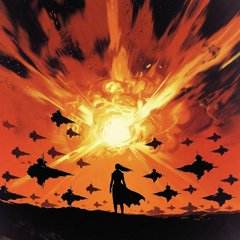 illustrations-scifi-mecha · Lone Heroine Standing Against An Expanding Supernova With