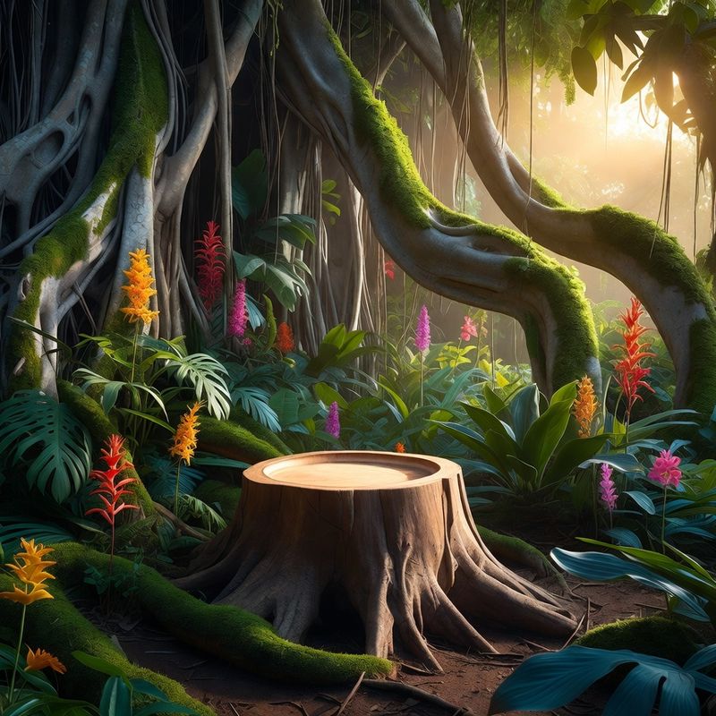 illustrations-landscape · Enchanted Jungle With Ancient Banyan Roots Wrapping Through