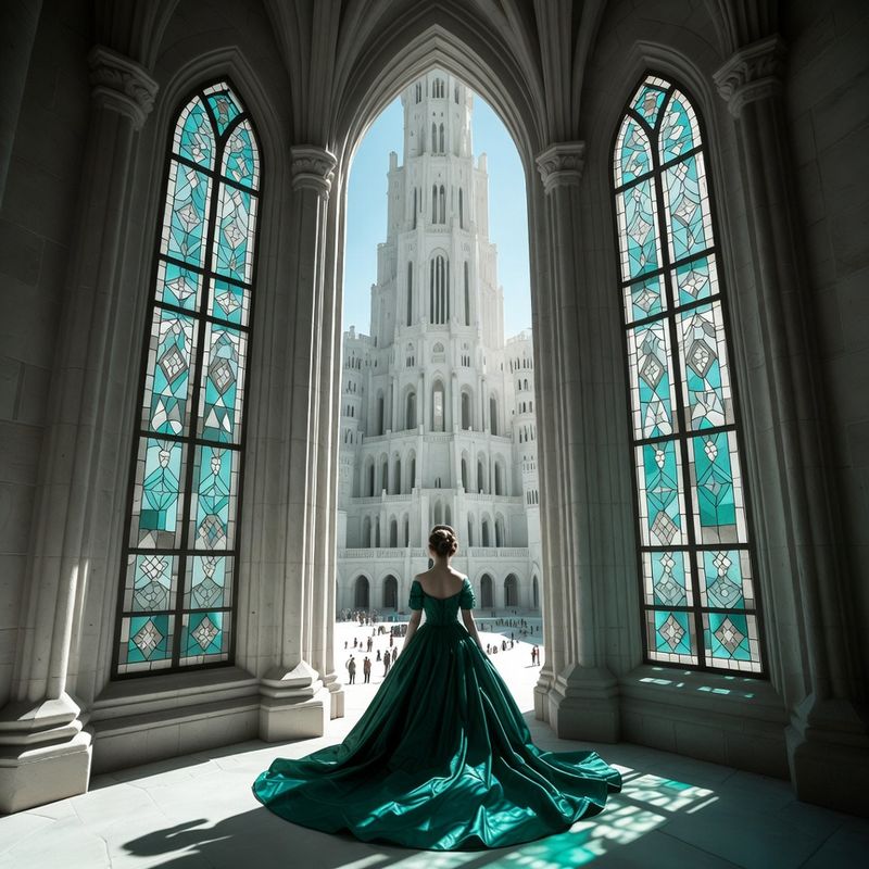 illustrations-fantasy-royalty · Beautiful Noblewoman Standing Beneath Enormous Stained Glass Windows