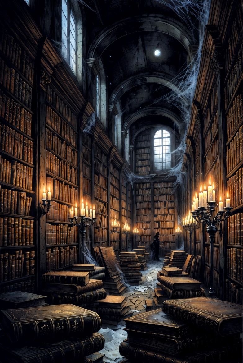 illustrations-fantasy · ancient · library · filled