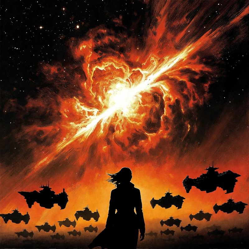 illustrations-scifi-mecha · Lone Heroine Standing Against An Expanding Supernova With