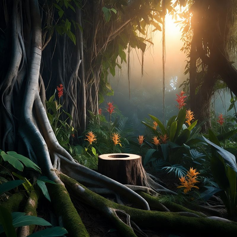 illustrations-landscape · Enchanted Jungle With Ancient Banyan Roots Wrapping Through