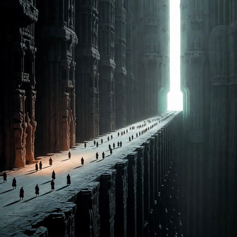 illustrations-landscape · Ancient Bridge Spanning A Bottomless Abyss Beneath An