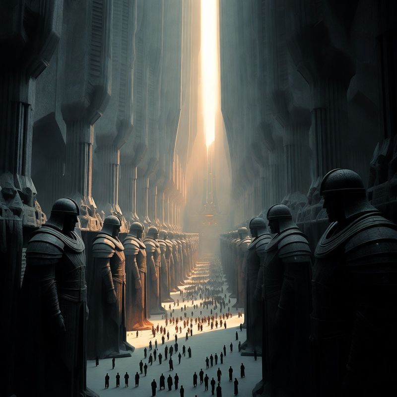 illustrations-landscape · Sacred Hall Of Immortal Guardians Colossal Armored Statues