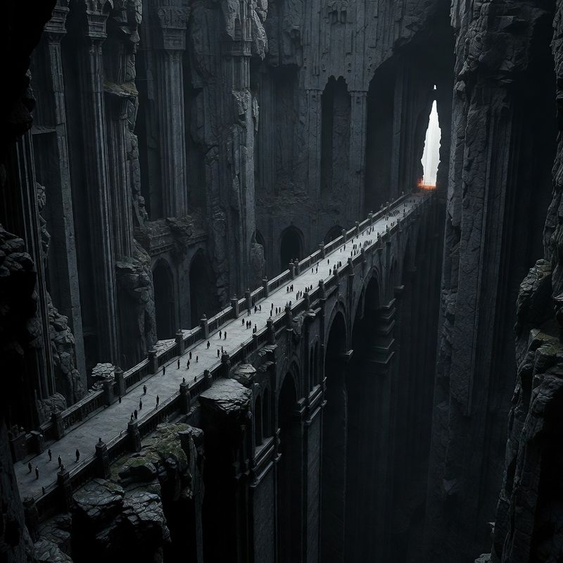 illustrations-landscape · Ancient Bridge Spanning A Bottomless Abyss Beneath An