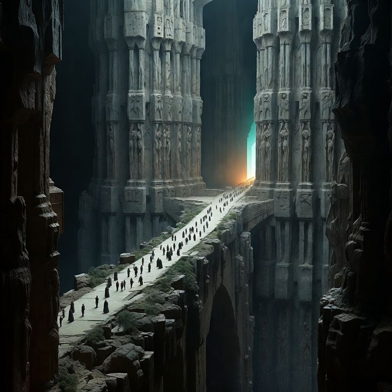 illustrations-landscape · Ancient Bridge Spanning A Bottomless Abyss Beneath An