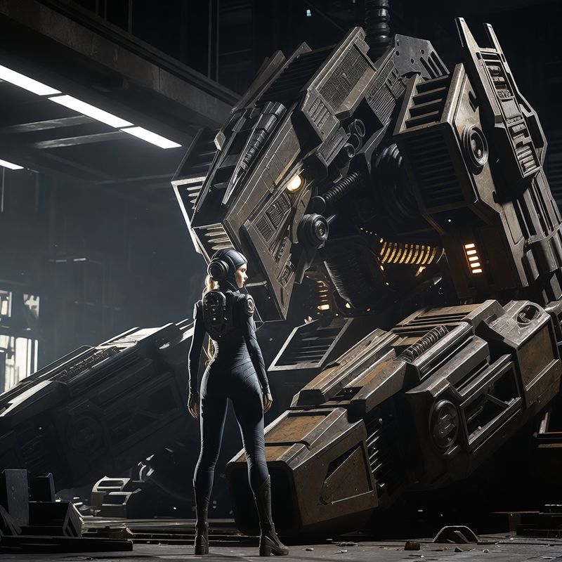 illustrations-scifi-mecha · Female Mech Pilot Standing Before A Colossal Combat