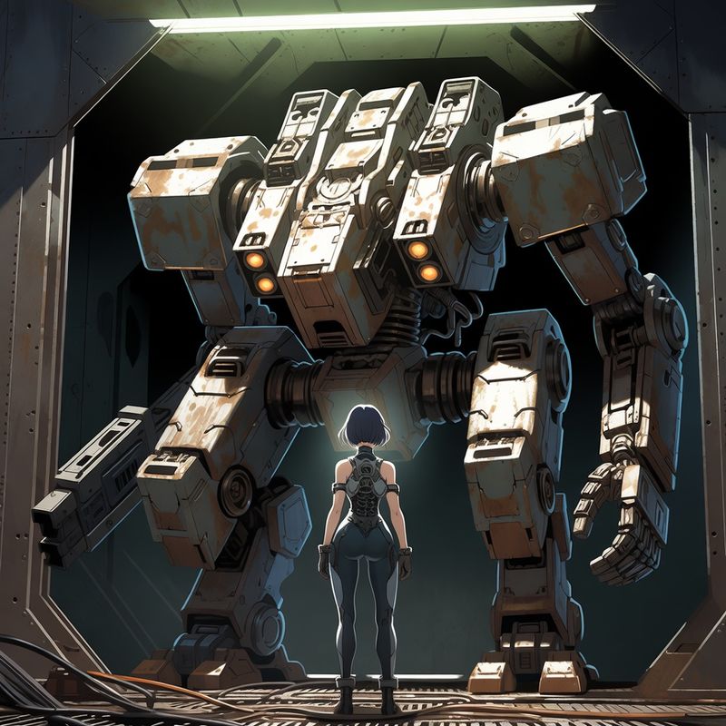 illustrations-scifi-mecha · Female Mech Pilot Standing Before A Colossal Combat
