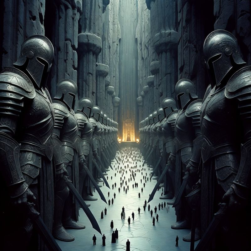 illustrations-landscape · Sacred Hall Of Immortal Guardians Colossal Armored Statues