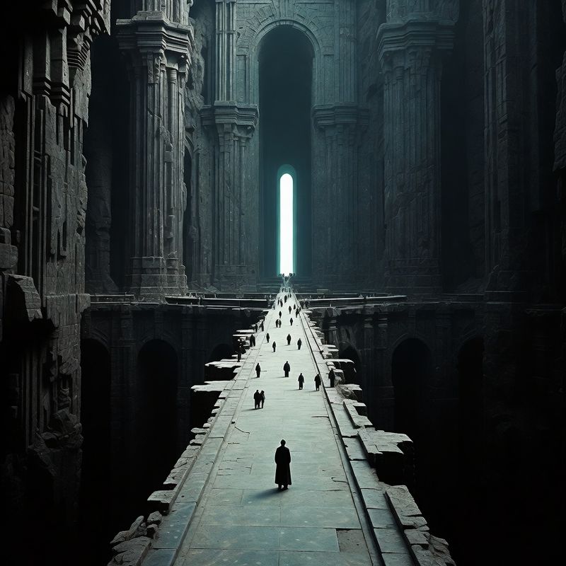 illustrations-landscape · Ancient Bridge Spanning A Bottomless Abyss Beneath An