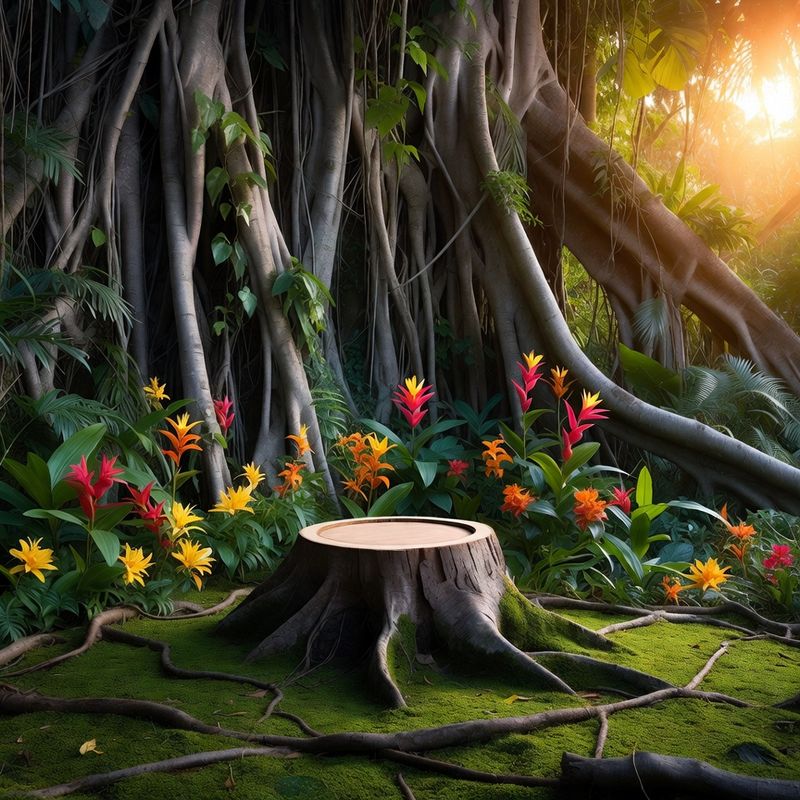 illustrations-landscape · Enchanted Jungle With Ancient Banyan Roots Wrapping Through