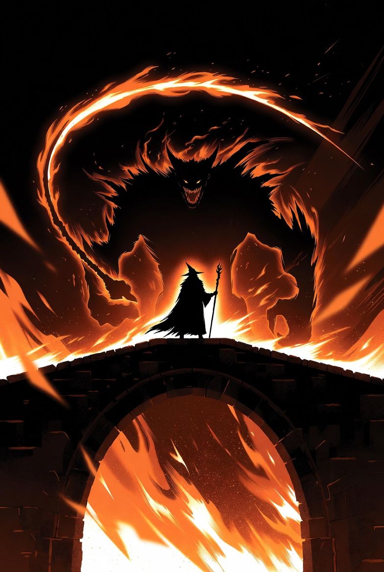 illustrations-fantasy · gandalf · facing · balrog