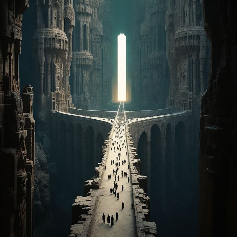 illustrations-landscape · Ancient Bridge Spanning A Bottomless Abyss Beneath An