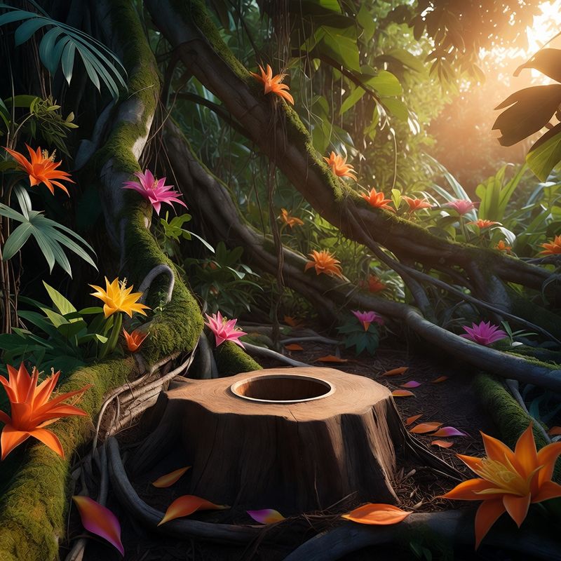 illustrations-landscape · Enchanted Jungle With Ancient Banyan Roots Wrapping Through