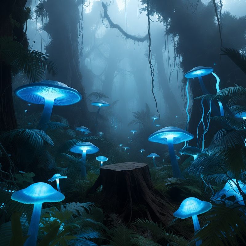 illustrations-landscape · Alien Inspired Tropical Forest Filled With Glowing Blue