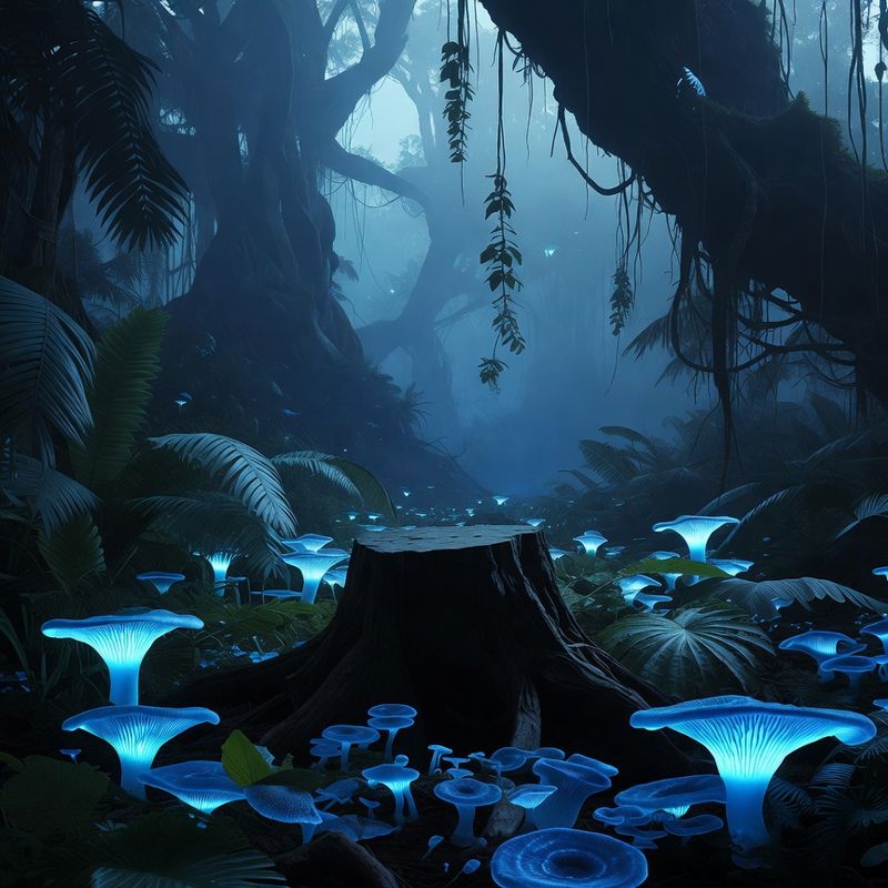 illustrations-landscape · Alien Inspired Tropical Forest Filled With Glowing Blue