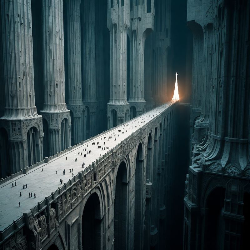 illustrations-landscape · Ancient Bridge Spanning A Bottomless Abyss Beneath An