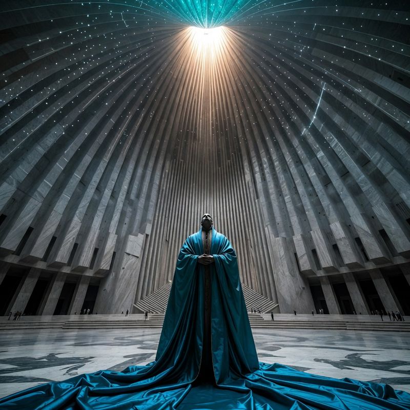 illustrations-fantasy-royalty · Royal Advisor In Magnificent Blue Silk Standing Beneath