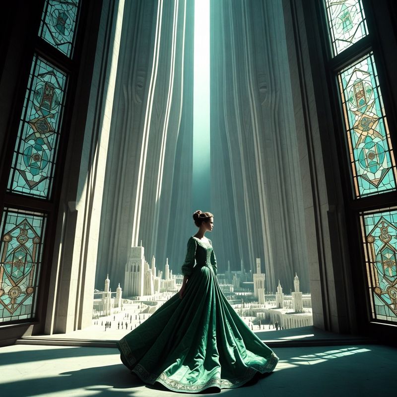 illustrations-fantasy-royalty · Beautiful Noblewoman Standing Beneath Enormous Stained Glass Windows