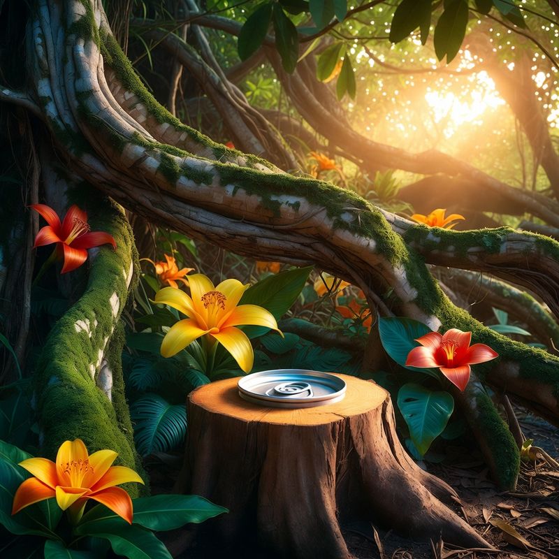 illustrations-landscape · Enchanted Jungle With Ancient Banyan Roots Wrapping Through