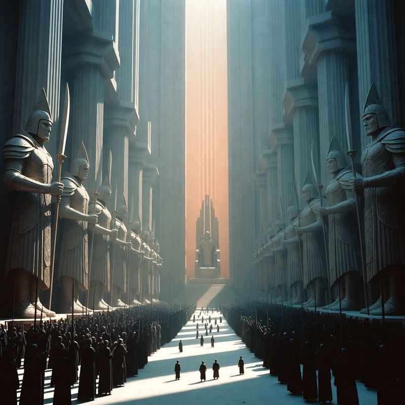 illustrations-landscape · Sacred Hall Of Immortal Guardians Colossal Armored Statues