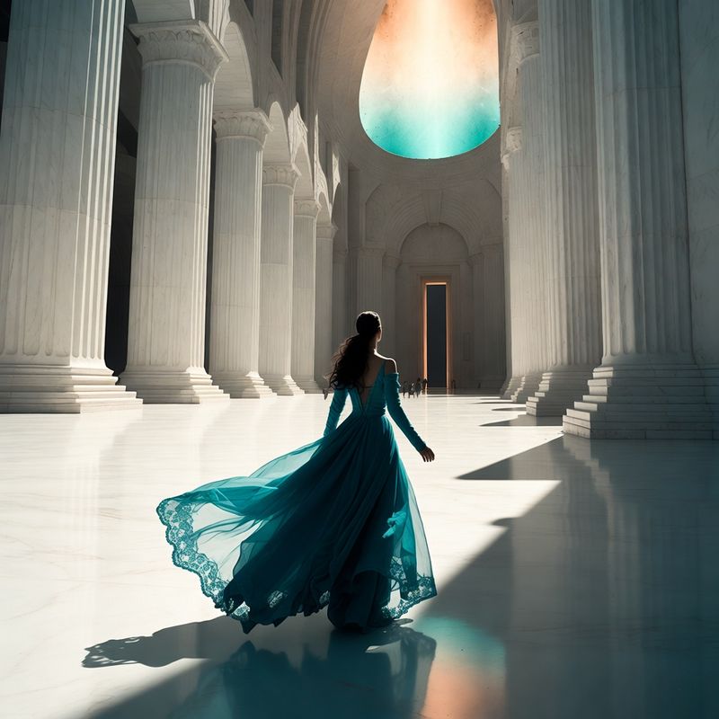 illustrations-fantasy-royalty · Legendary Sorceress Walking Alone Through Endless White Marble