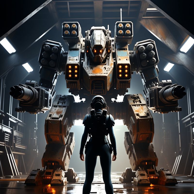 illustrations-scifi-mecha · Female Mech Pilot Standing Before A Colossal Combat