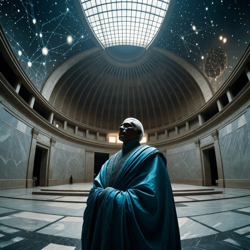 illustrations-fantasy-royalty · Royal Advisor In Magnificent Blue Silk Standing Beneath