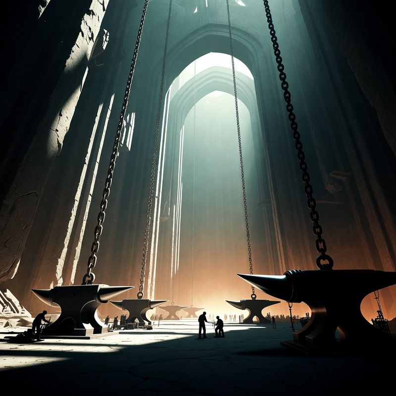 illustrations-fantasy-warriors · Hall Where Titans Forged Legendary Weapons Mountain Sized