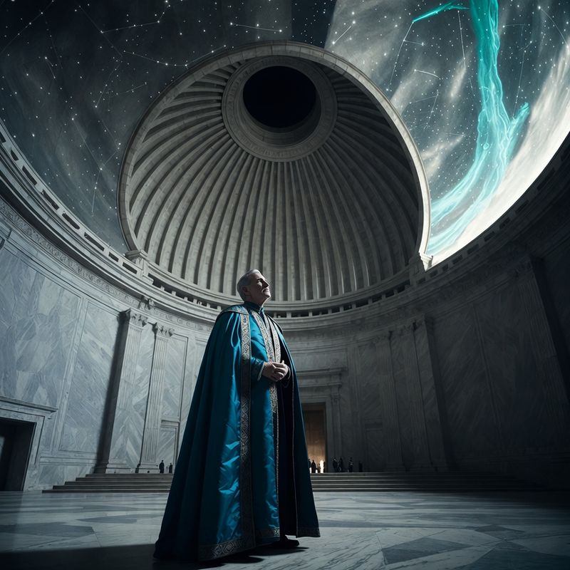 illustrations-fantasy-royalty · Royal Advisor In Magnificent Blue Silk Standing Beneath