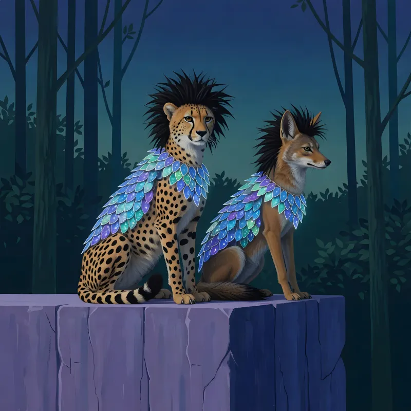 illustrations-fantasy-creatures · The Cheetah And Jackal With Wild Black Hair