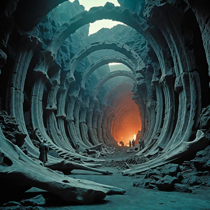 illustrations-landscape · Ancient Dragon Sanctuary Beneath Volcanic Mountains Colossal Fossilized