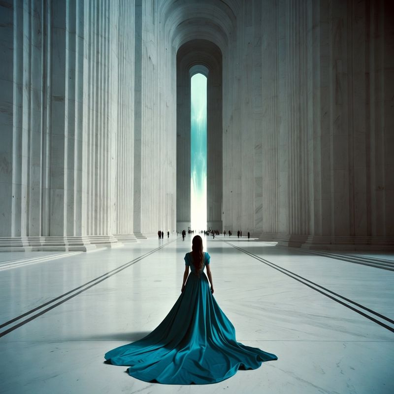 illustrations-fantasy-royalty · Legendary Sorceress Walking Alone Through Endless White Marble