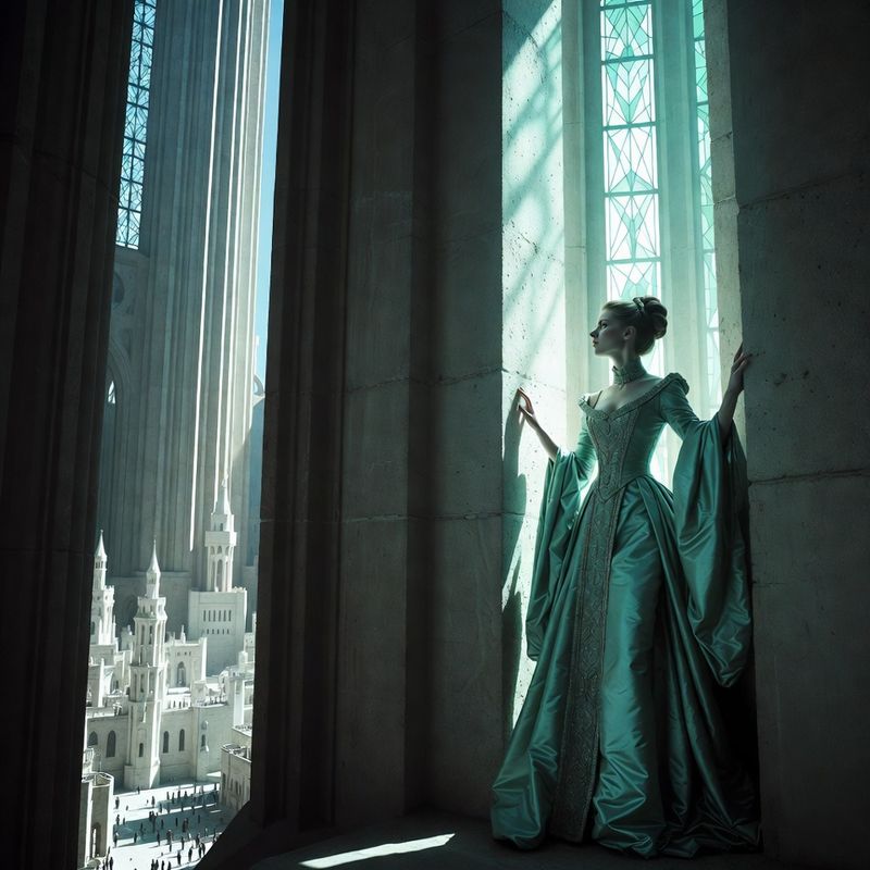 illustrations-fantasy-royalty · Beautiful Noblewoman Standing Beneath Enormous Stained Glass Windows