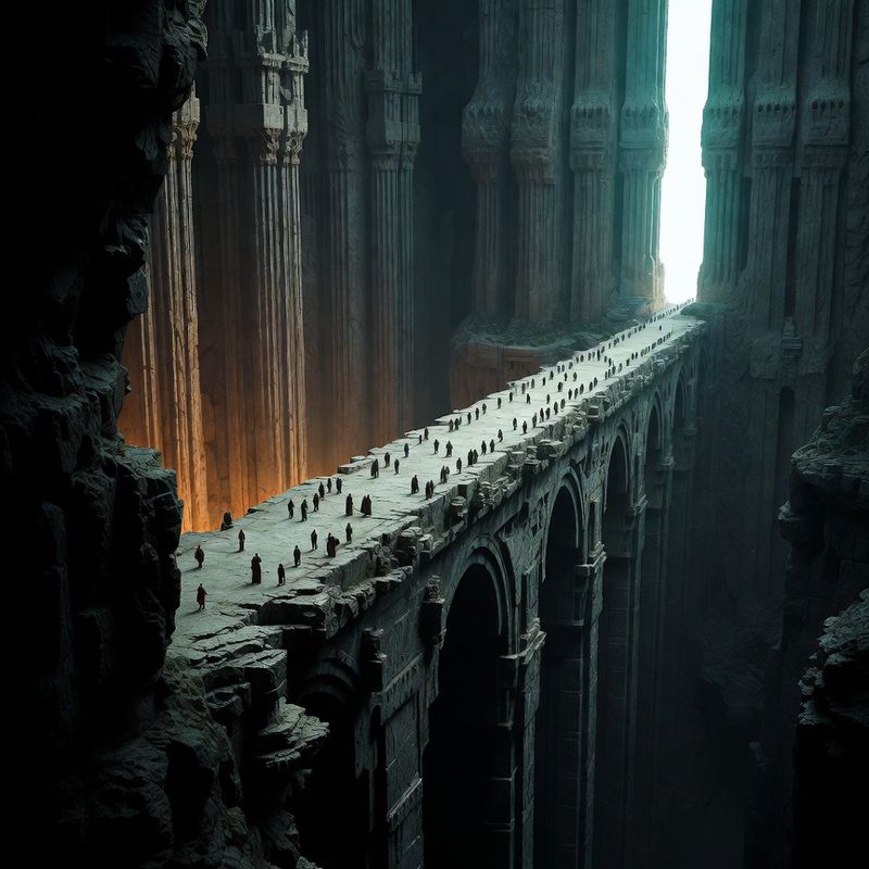 illustrations-landscape · Ancient Bridge Spanning A Bottomless Abyss Beneath An