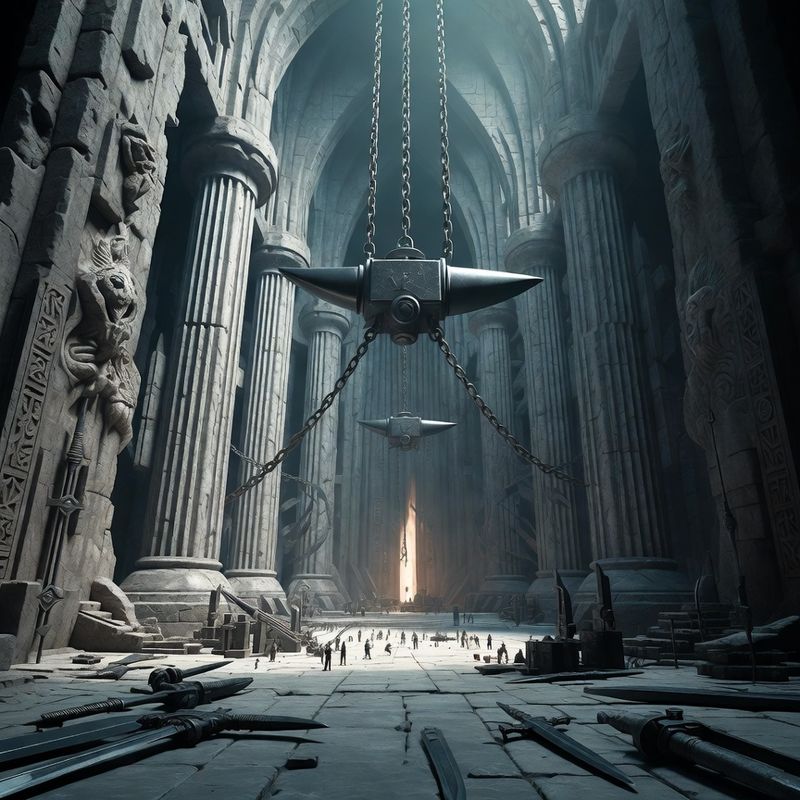illustrations-fantasy-warriors · Hall Where Titans Forged Legendary Weapons Mountain Sized